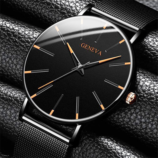 2021 Men's Elegant Ultra Thin Watch Business Class Luxury Stainless Steel Mesh Quartz Watch