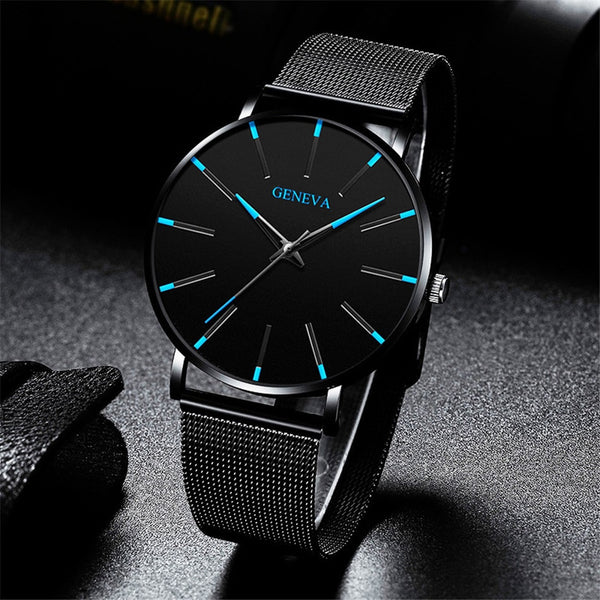 2021 Men's Elegant Ultra Thin Watch Business Class Luxury Stainless Steel Mesh Quartz Watch