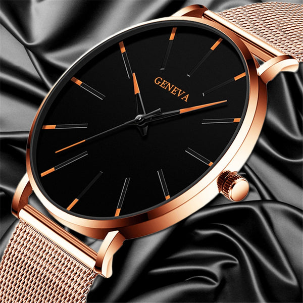 2021 Men's Elegant Ultra Thin Watch Business Class Luxury Stainless Steel Mesh Quartz Watch