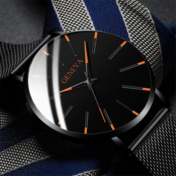 2021 Men's Elegant Ultra Thin Watch Business Class Luxury Stainless Steel Mesh Quartz Watch