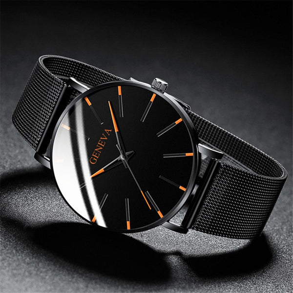 2021 Men's Elegant Ultra Thin Watch Business Class Luxury Stainless Steel Mesh Quartz Watch