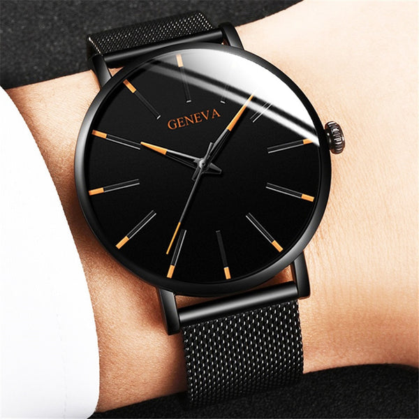 2021 Men's Elegant Ultra Thin Watch Business Class Luxury Stainless Steel Mesh Quartz Watch