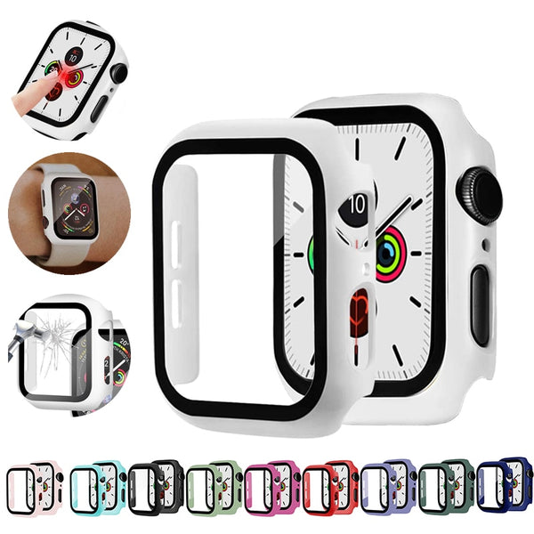 GLASS CASE FOR APPLE WATCH SERIES 3 4 5 6 IWATCH CASE 38MM 40MM 42MM 44MM BUMPER SCREEN PROTECTOR APPLE WATCH COVER ACCESSORIES