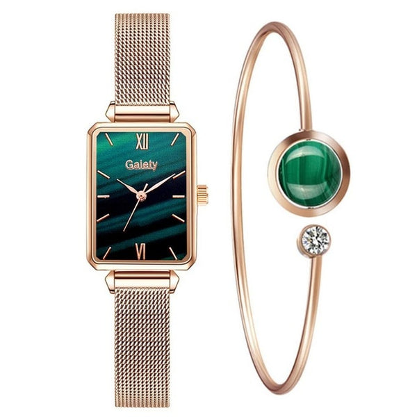 WOMEN FASHION QUARTZ WATCH WITH BRACELET SET FOR LUXURY LOOK