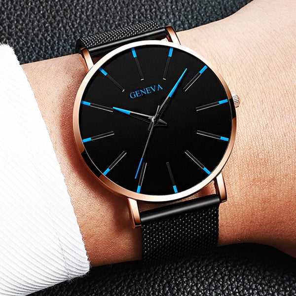 2021 Men's Elegant Ultra Thin Watch Business Class Luxury Stainless Steel Mesh Quartz Watch