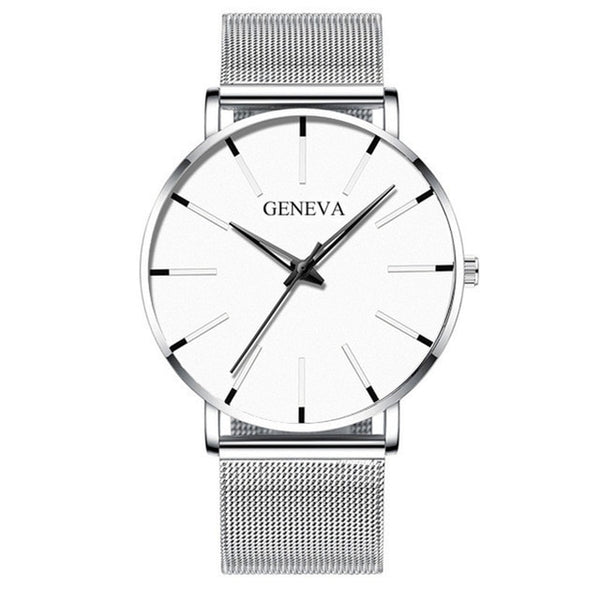 2021 Men's Elegant Ultra Thin Watch Business Class Luxury Stainless Steel Mesh Quartz Watch