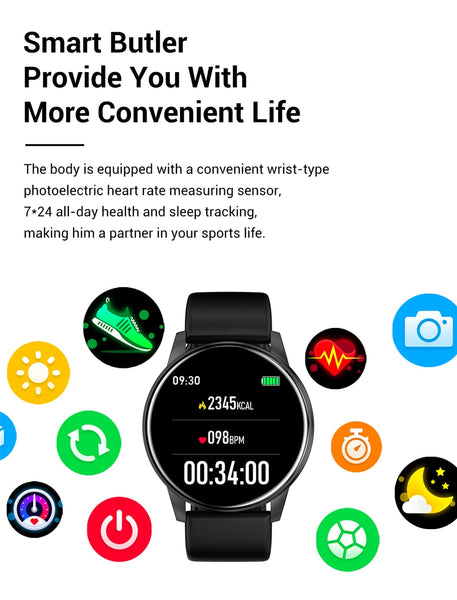 SMARTWATCH FOR ANDROID IOS WITH REAL-TIME WEATHER FORECAST, ACTIVITY TRACKER, HEART RATE MONITOR, AND MANY