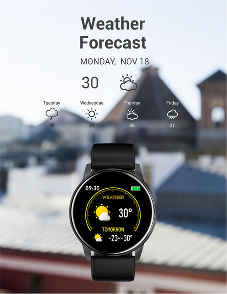 SMARTWATCH FOR ANDROID IOS WITH REAL-TIME WEATHER FORECAST, ACTIVITY TRACKER, HEART RATE MONITOR, AND MANY